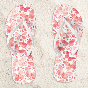 Butterfly Watercolor Pattern Coral Pink Thongs