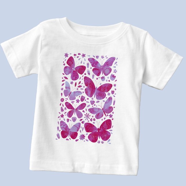 Butterfly Watercolor Pink Baby T-Shirt (Magenta pink watercolor butterfly baby t-shirt)
