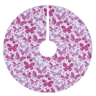 Butterfly Watercolor Pink Brushed Polyester Tree Skirt