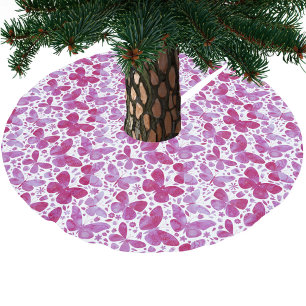 Butterfly Watercolor Pink Brushed Polyester Tree Skirt