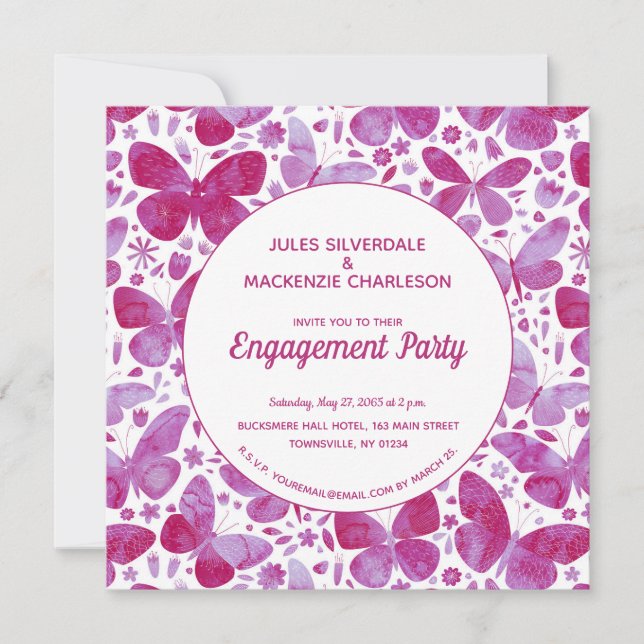 Butterfly Watercolor Pink Engagement Invitation (Front)