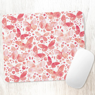 Butterfly Watercolor PInk Mouse Pad