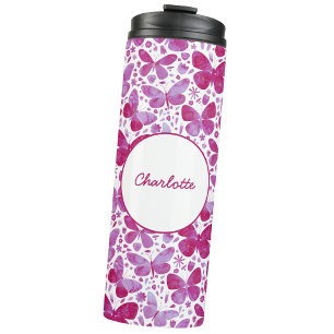 Butterfly Watercolor Pink Personalized Thermal Tumbler