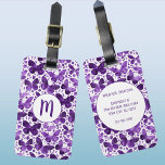 Butterfly Watercolor Purple Monogram Luggage Tag<br><div class="desc">Purple and white watercolor butterfly painting to make your travel bags stand out from the crowd.  Original art by Nic Squirrell.  
Change the monogram initial and contact information on the back to personalise.</div>