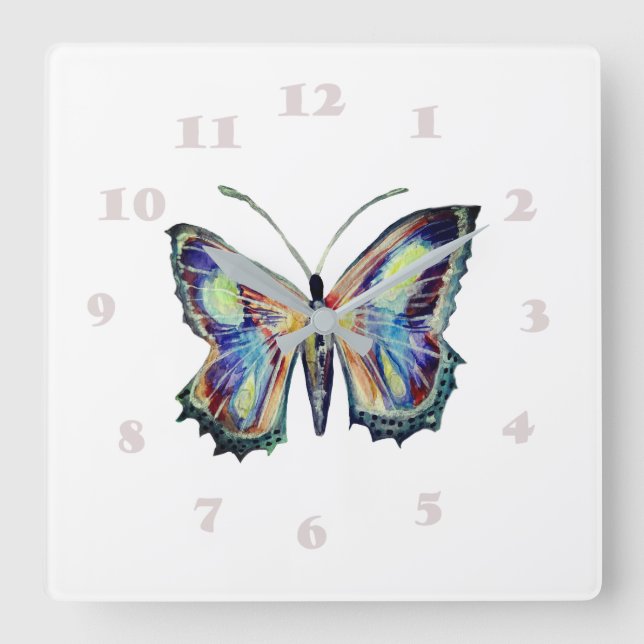Butterfly watercolor square wall clock (Front)
