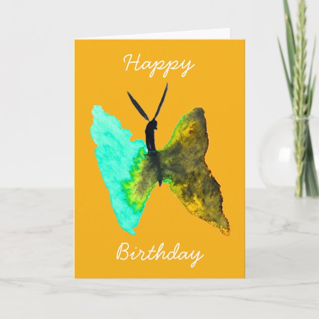 Butterfly watercolour aqua pretty card (Front)