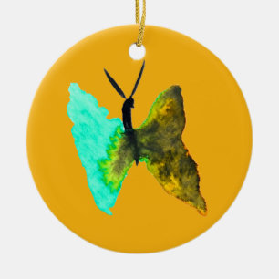 Butterfly watercolour aqua pretty ceramic ornament