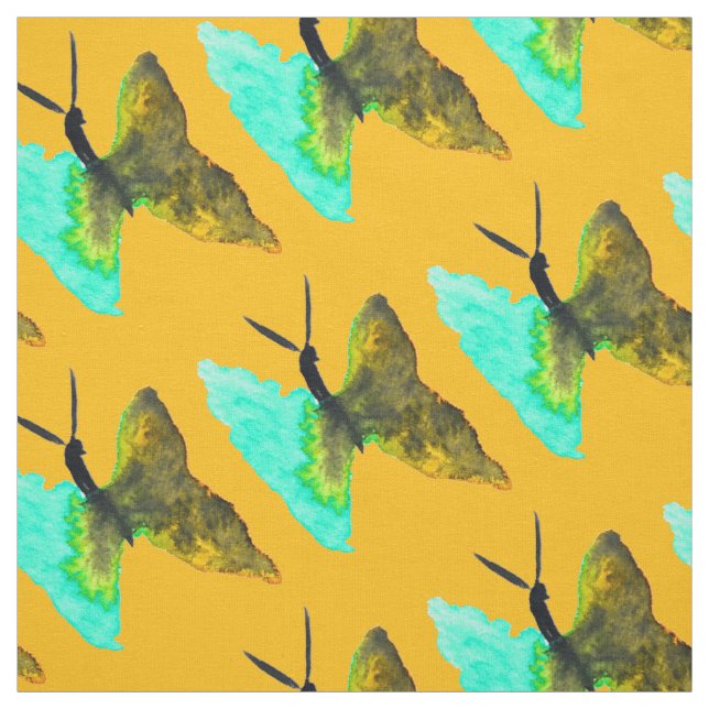 Butterfly watercolour aqua pretty fabric (Swatch)