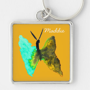 Butterfly watercolour aqua pretty key ring
