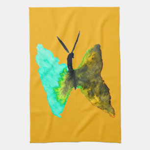 Butterfly watercolour aqua pretty tea towel