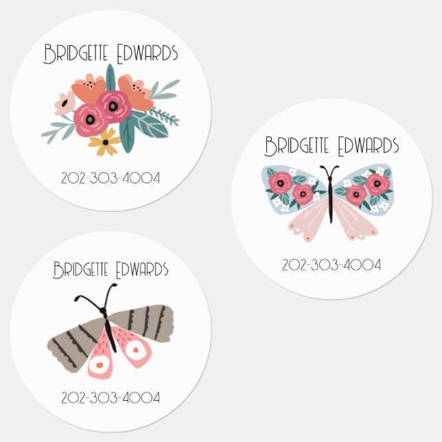 Butterfly Waterproof Circle Sticker Name Labels (Group)