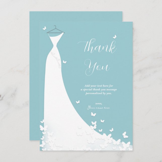 Butterfly Wedding Dress Bridal Shower Thank You Invitation (Front/Back)