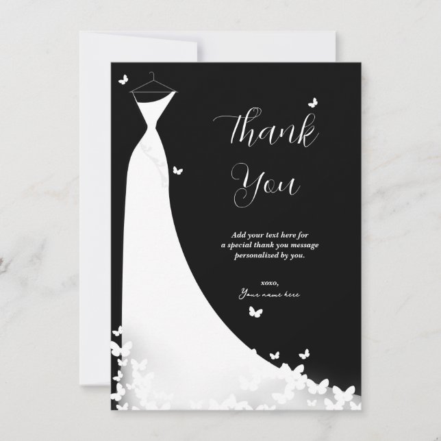 Butterfly Wedding Dress Bridal Shower Thank You Invitation (Front)