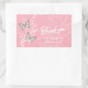 Butterfly wedding flower girl thank you pink rectangular sticker