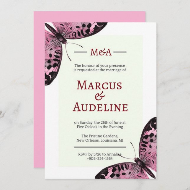 Butterfly wedding invitations, wedding invitations (Front/Back)