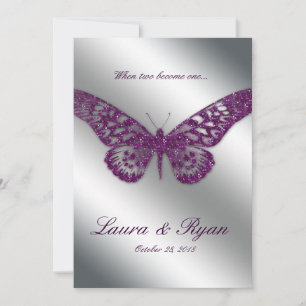 Butterfly Wedding Invite Sparkle Purple Silver