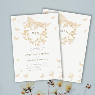 Butterfly Wedding Lavender Gold Monograms Elegant Invitation