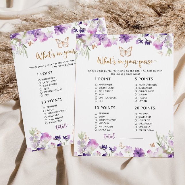 Butterfly What's in your purse baby shower game (Creator Uploaded)