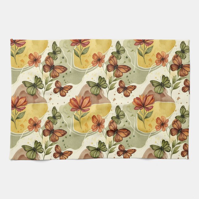 Butterfly Whispers in Earth Tones Tea Towel (Horizontal)