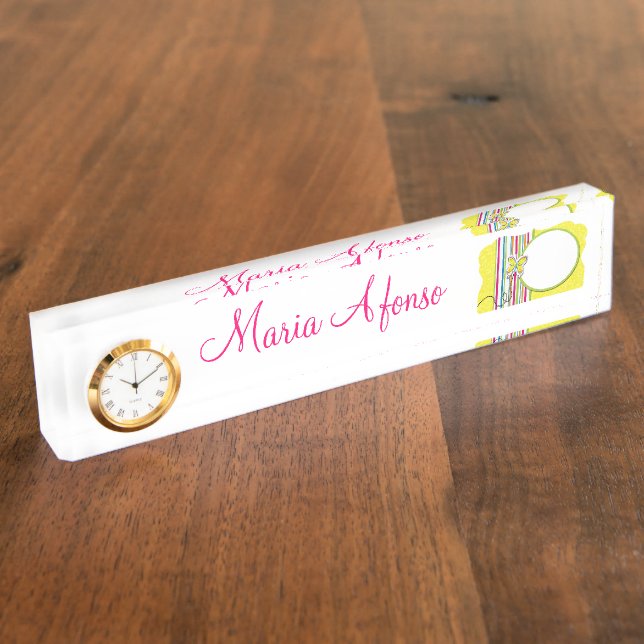 Butterfly White Pink Desk Nameplate (Side)