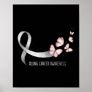 Butterfly White Ribbon Lung Cancer Awareness Poster