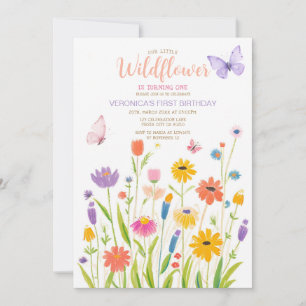 Butterfly Wildflower 1st Birthday Invitation