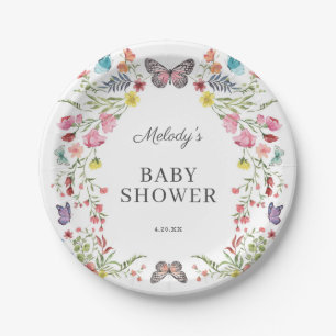 Butterfly Wildflower Baby Shower Paper Plate