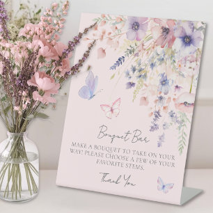 Butterfly Wildflower Blush Pink Bouquet Flower Bar Pedestal Sign