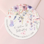 Butterfly Wildflower Bridal Shower Classic Round Sticker<br><div class="desc">A Lifetime Of Butterflies Bridal Shower Round Sticker. Add a sweet and whimsical touch to your bridal shower favors, packaging, or decorations with this round sticker design, perfect for a butterfly-themed celebration. The layout features delicate watercolor wildflowers and greenery with multiple pink and purple butterflies fluttering across the design. The...</div>