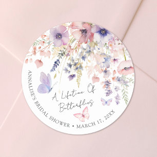 Butterfly Wildflower Bridal Shower Classic Round Sticker