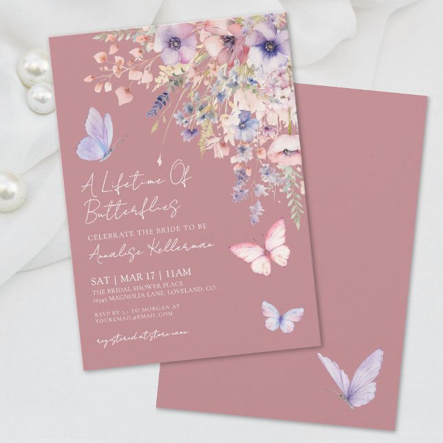 Butterfly Wildflower Bridal Shower Invitation (Elegant Butterfly Wildflower Bridal Shower Invitation)