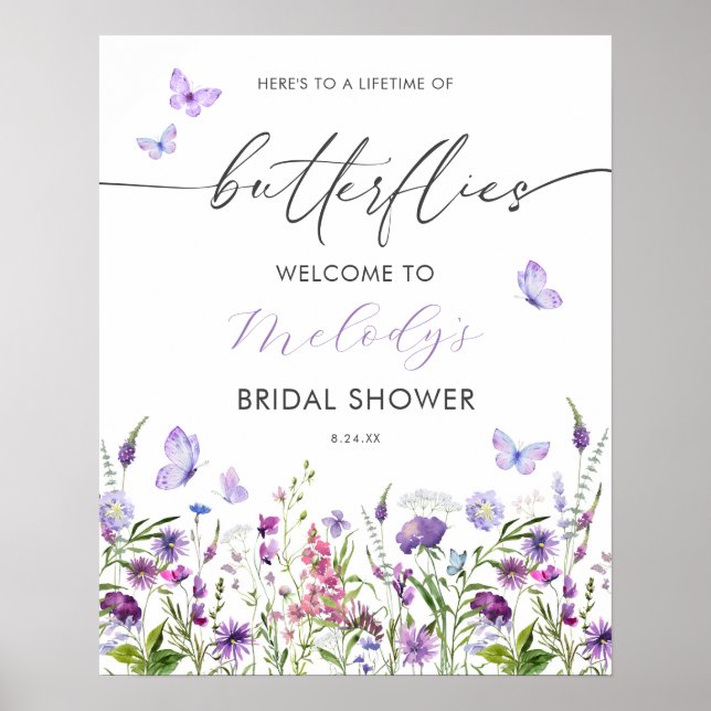 Butterfly Wildflower Bridal Shower Welcome Poster (Front)