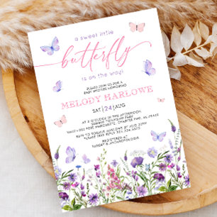 Butterfly Wildflower Pink and Purple Baby Shower Invitation