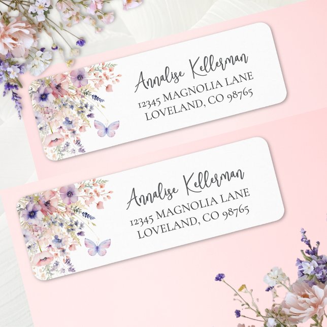 Butterfly Wildflower Return Address Label (Butterfly Wildflower Return Address Label )