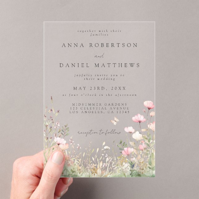 Butterfly Wildflower Wedding Acrylic Invitations (Insitu (Handheld))