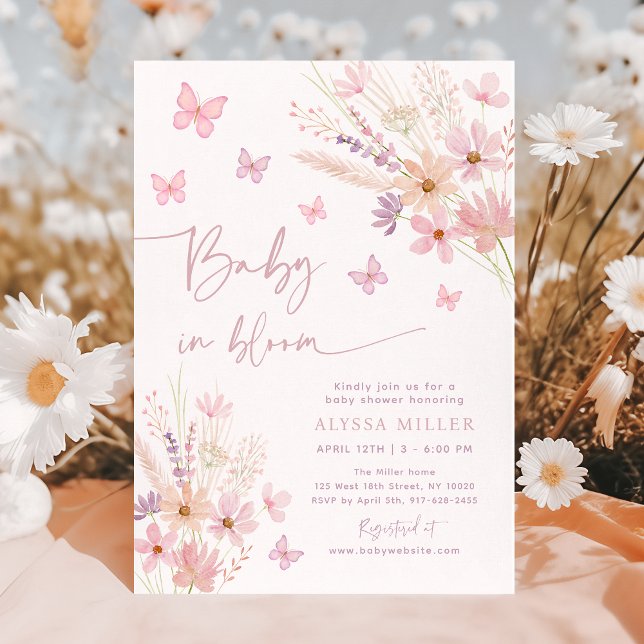 Butterfly Wildflowers Baby in Bloom Baby Shower Invitation (Creator Uploaded)
