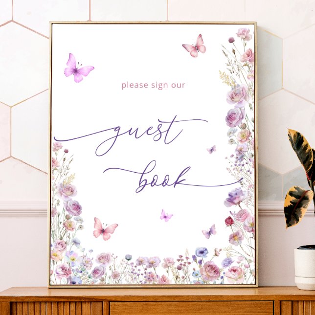 Butterfly Wildflowers Baby Shower Guest Book Sign (Creator Uploaded)