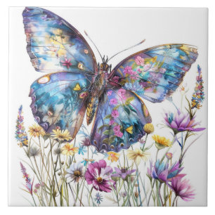 Butterfly & Wildflowers Ceramic Tile