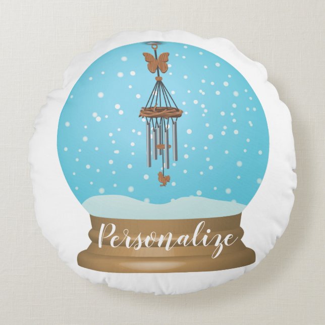 Butterfly windchime snow globe round cushion (Front)