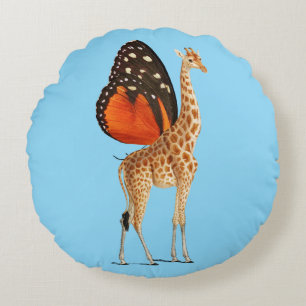 Butterfly winged giraffe (BLUE BKGRD Round Cushion