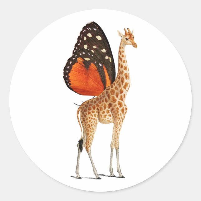 Butterfly winged giraffe  classic round sticker (Front)