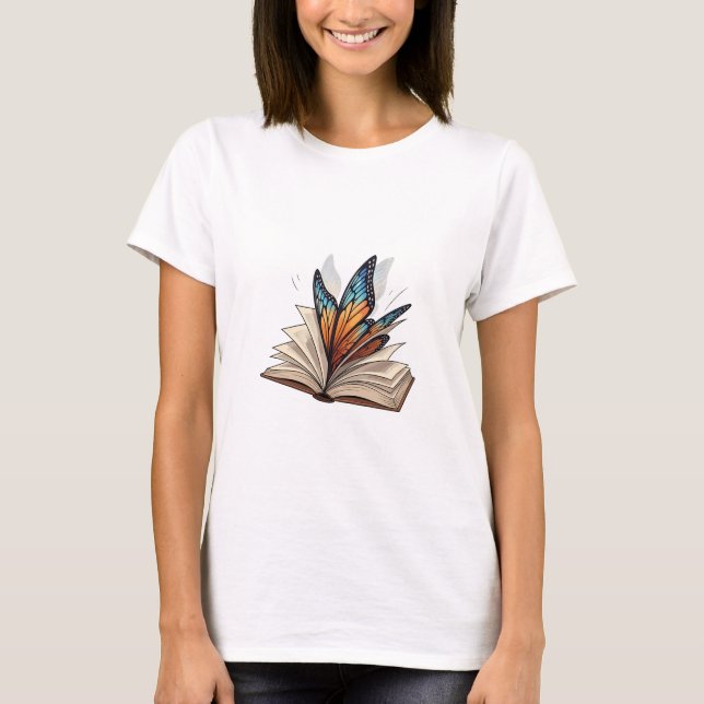 Butterfly Wings Emerging from an Open Book T-Shirt (Front)