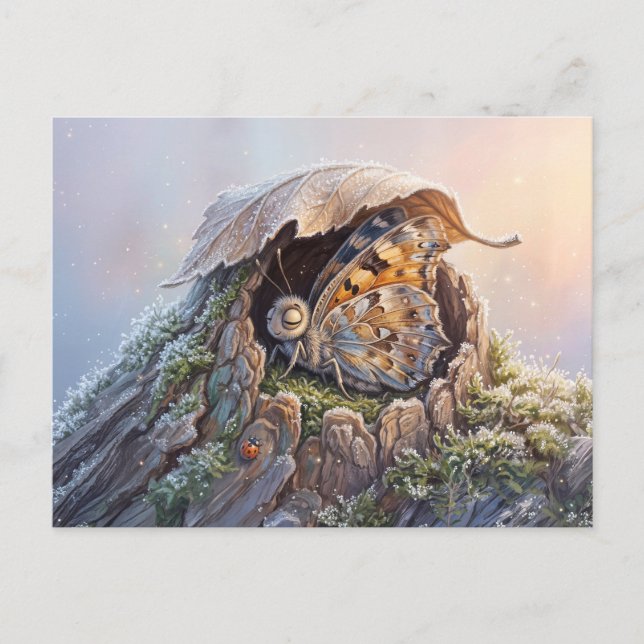 Butterfly Winter Rest in Hollow Tree Postcard (Front)