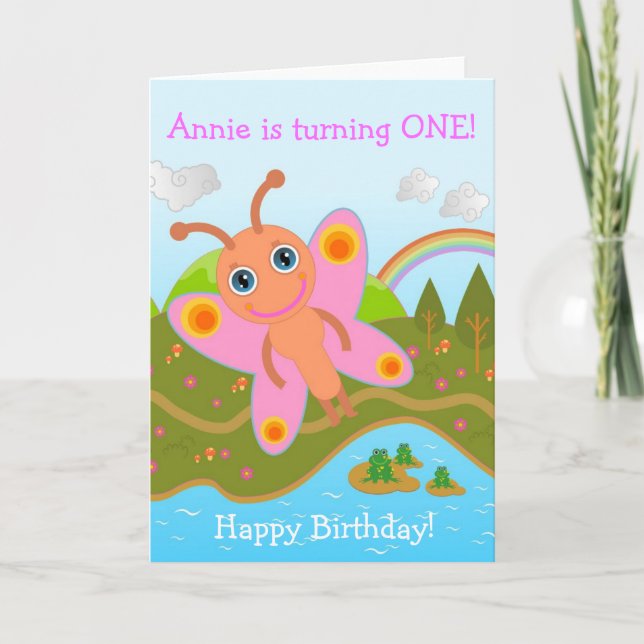 Butterfly wishing Happy Birthday Card (Front)