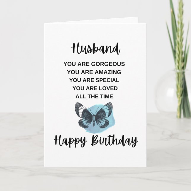 Butterfly With Birthday Message For Your Husband Card (Front)