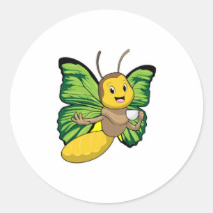 Butterfly with Cup of Coffee Classic Round Sticker
