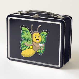 Butterfly with Cup of Coffee Metal Lunch Box