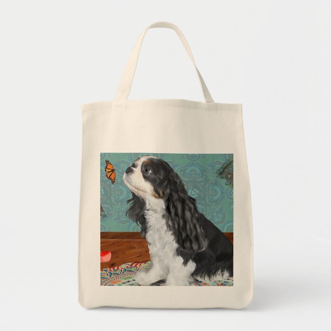 Butterfly with dog print tote bag (Front)