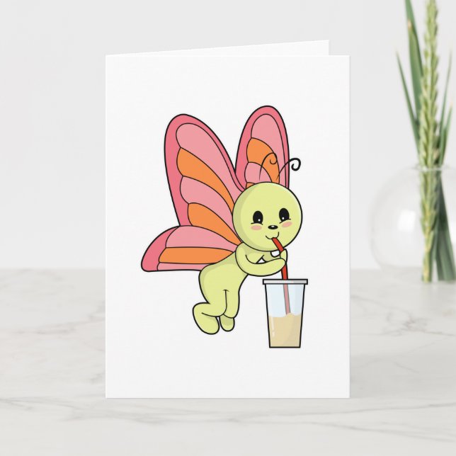 Butterfly with Drink & Drinking straw Card (Front)