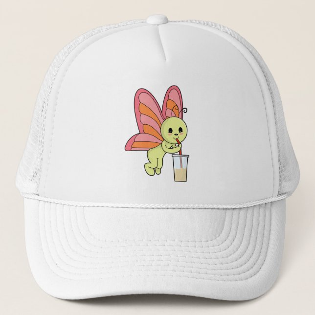 Butterfly with Drink & Drinking straw Trucker Hat (Front)